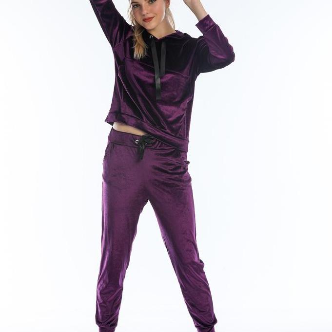 Trening Dama fashion cu hanorac si pantaloni din Catifea mov TND014 image21
